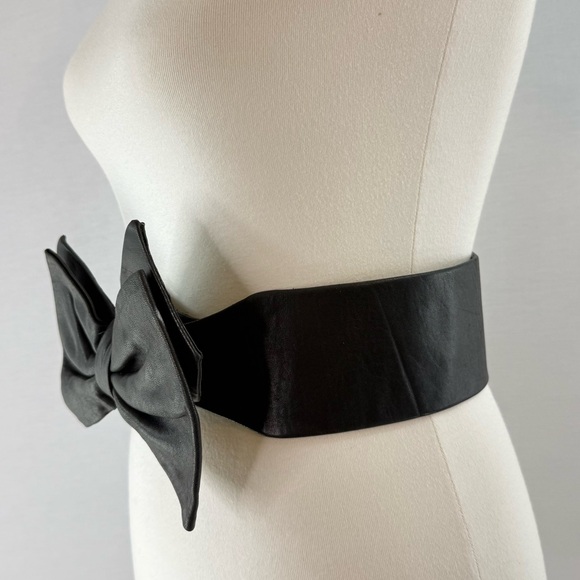 Jill Stuart Vintage Black Genuine Leather Bow Tie Wide Belt - Picture 5 of 12